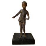 metal sculpture depicting a child with saucer, early twentieth century. Total H 33 cm, 4 cm base.