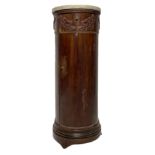 Bedside wooden column rosewood white marble floor, door and drawer overlying, upper part carved