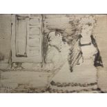 Ink drawing on paper depicting men and women, Mino Maccari (Siena, 1898 - Rome, 1989), 53. Signed