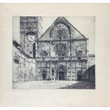Exceptional work in Etching signed Mary Cassatt (1844- 1926) depicting S.Rufino cathedral of Assisi