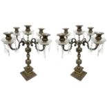 Pair of candlesticks in royal shieffiled (England), five lights, the twentieth century. Square base