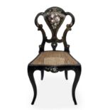 Victorian papier -mach chair, with gilded decorations and mother of pearl inlays, Jennens and
