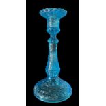 Candlestick hole in blue glass. H 24 cm.