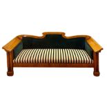 Biedermeier sofa, early nineteenth century light wood. Refurbished with silk tapezzaria in the seat