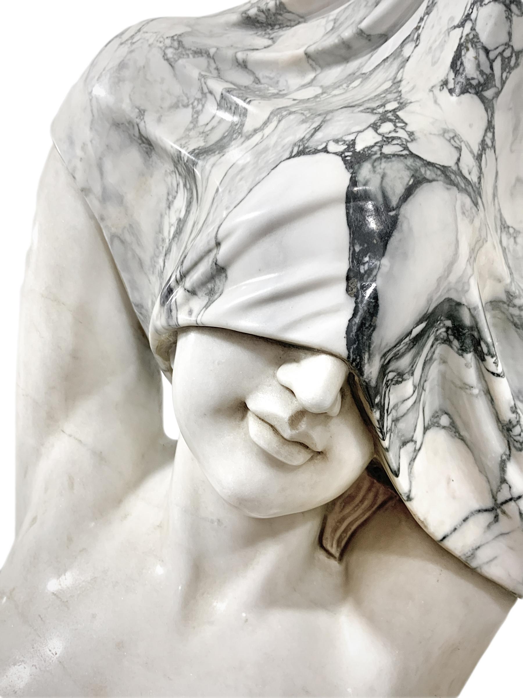 Marble sculpture depicting woman undressing, 20th century. H 115 cm base 30 cm. - Image 5 of 8