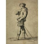 Etching, dry point, by Salvator Rosa (Naples 1615-Rome 1673) depicting man with the left stick and