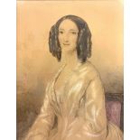 Mixed media painting on paper depicting lady, nineteenth century. Cm29,5x22,