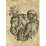 Etching, Stefano Della Bella (Florence 1610- 1664 Florence). Oval Etching depicting black Arabian