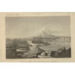 Etching, depicting view of the port of Catania and Etna, nineteenth century, 23x34 cm, framed flat