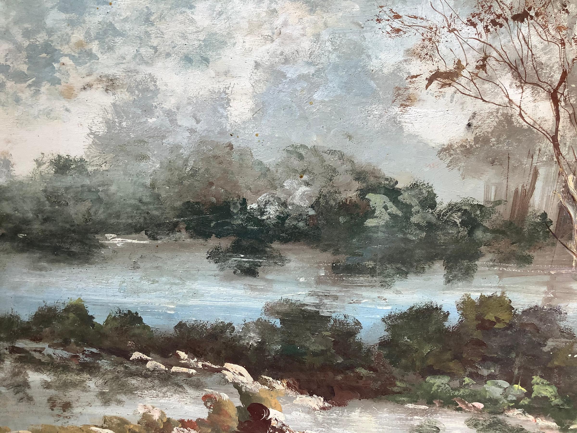 Oil painting on canvas depicting river landscape with trees, early twentieth century. 75x100 cm. - Image 4 of 4