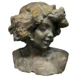 Bustbrown patinated terracotta depicting a young girl, 20th century. H 16x14 cm.