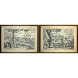 Pair of Etchings depicting scenes of Jardinage and Les foins, eighteenth century. Engraver H.