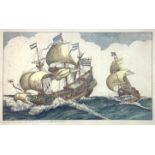 Etching depicting sailing ships at sea "L. Backhuisen fec.et. exc.:cum Privil: ordered: Holland et