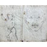 Pencil on paper front and back depicting faces and cherub studies, Signed on the lower right