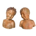 Couple talking head of terracotta bust depicting the boys' and girls Paul Marioli.H 30 cm, 25 cm