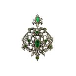 Low gold brooch / arg gr 22.5 D with rosettes and emeralds columba3 ct