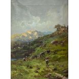Oil painting on canvas depicting mountain landscape with figures, early nineteenth century. Dated