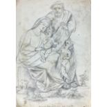 Pencil drawing on paper depicting Holy Family with child, with written Vincenzo Finocchiaro from