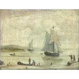 Oil painting on copper depicting marina with boats and characters, the eighteenth century, the