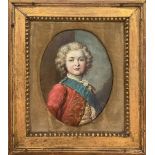 Oil painting on canvas depicting young prince, 19th Century. Cm 26x19 oval gilt frame.