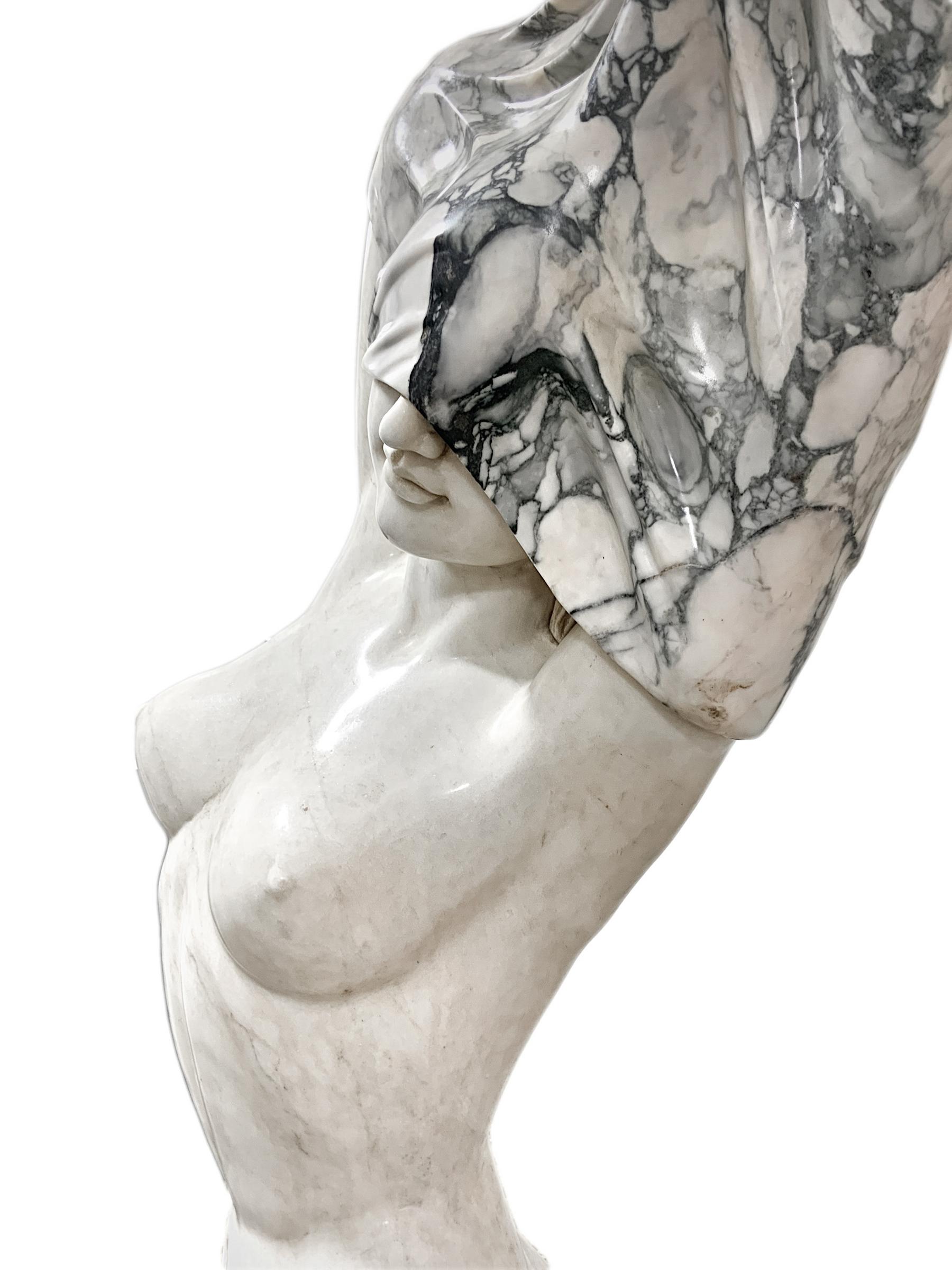 Marble sculpture depicting woman undressing, 20th century. H 115 cm base 30 cm. - Image 3 of 8