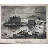 Etching depicting the state prison in the background Erice nineteenth century Sicily. Mm 178x230.