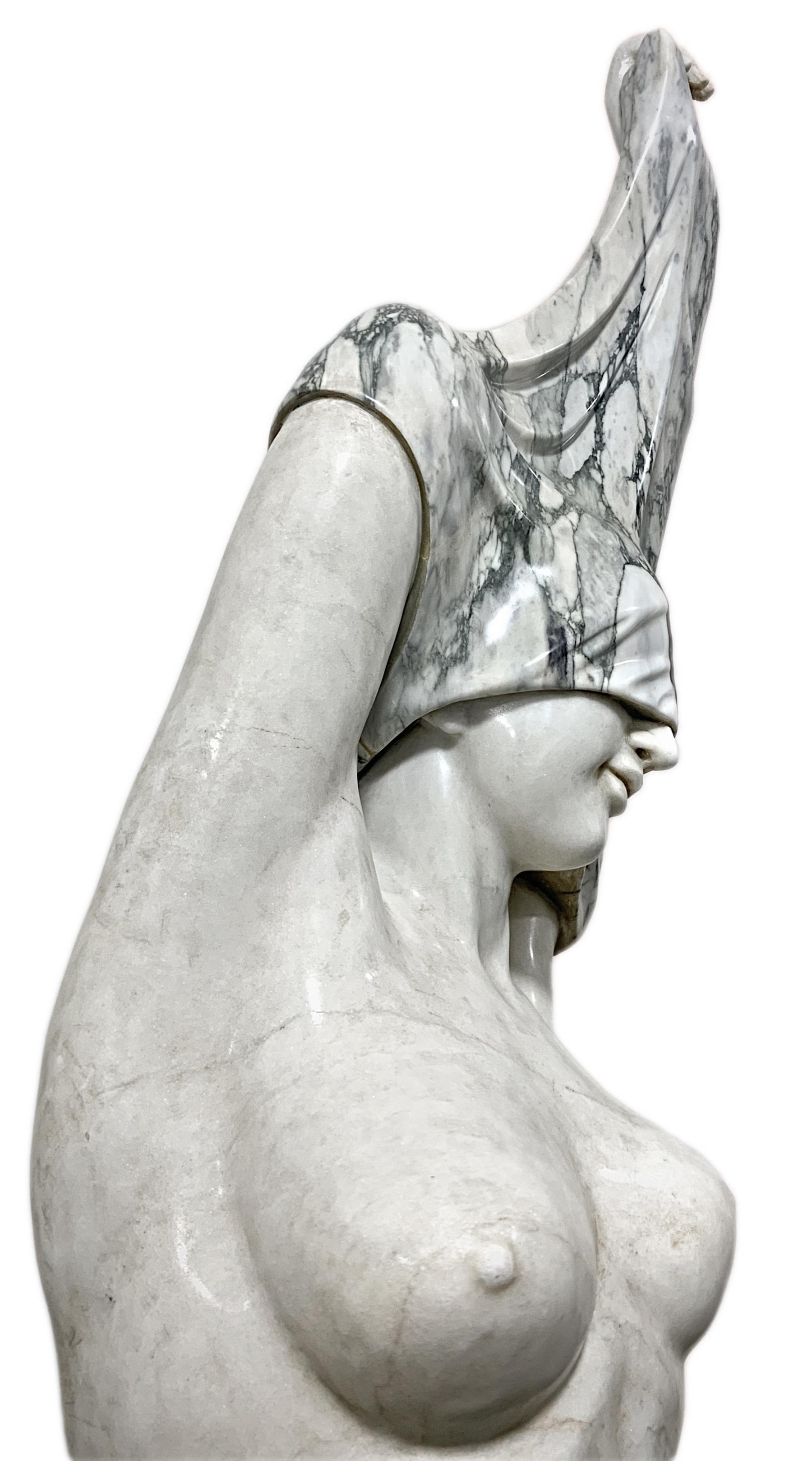 Marble sculpture depicting woman undressing, 20th century. H 115 cm base 30 cm. - Image 6 of 8