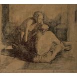 Etching of "The Work" 2/50. Signed E. Bellingeri Embroidery 1953. Cm 20x18 framed 34X36 cm.