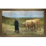 Oil painting on canvas depicting farmers with oxen. Italian painter of the nineteenth century. Cm