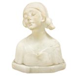 White marble bust depicting young woman with fular, early twentieth century, Liberty. H 20 cm