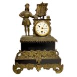 Clock in bronze and Belgian black marble, with a bronze sculpture depicting an allegory of