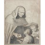 Gramignani of Drawing of Friar handing the children bread, nineteenth century. Drawing on old paper
