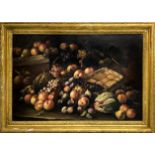 Oil painting on canvas depicting still life with fruit, nineteenth century. 70x100 cm. In frame