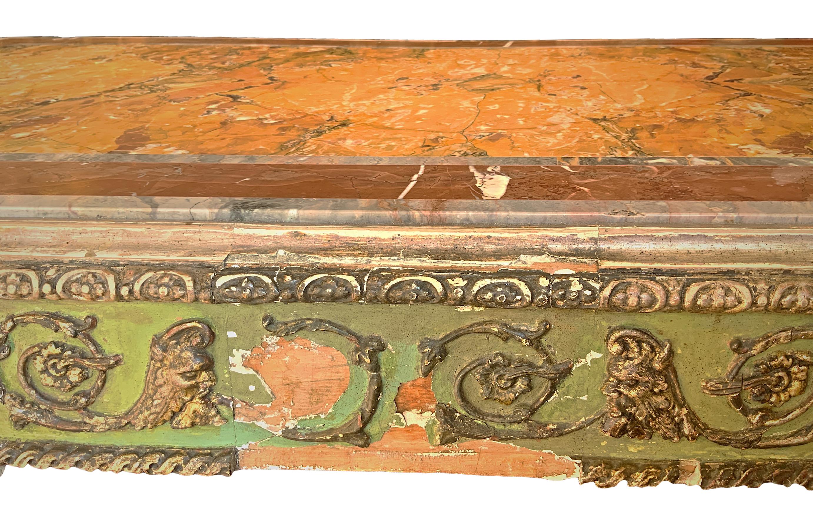 Green lacquered table with yellow Siena marble, early nineteenth century. H 81x180 cm, depth 90 - Image 4 of 4