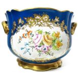 Limoges, France. Cachepot in blue and gold tones. Hand painted. Mouth 26 cm, h 19 cm