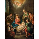 Oil painting on canvas depicting the bedside "Adoration of the Shepherds", 19th century. Cm 80x60.