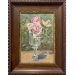 Oil painting on canvas board depicting still life of a flower. Cm 27x18. Signed and dated 1913