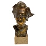 Bronze depicting Fortuna Blindfolded, early twentieth century. With marble base. H Cm 26 cm base 5.