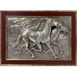 silver plate depicting pair of galloping horses, Mina Bernardo, twentieth century. Cm 38x57.