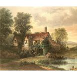 Steel Etching watercolor piece depicting home in Old Hyde Park, by A. Willmore (Birmingham