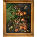 Oil painting on canvas depicting still life of pomegranates with volatile. 60x50 cm, framed 83x62