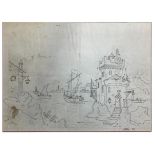 Drawing of marina with Castle (St. John Licuti, Ognina, Catania, Sicily), nineteenth century.