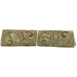 Pair of fragments of white stone of Noto, the 18th Century. H cm 21 X 45 X 10 cm H 21 X 50 X 15
