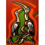 Oil painting on canvas depicting toucans, Gyula Varjas (1916 -2001 Pecs). Cm 70x50