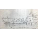 Drawing of an anonymous author port of Ognina and the church of San Salvatore (Ognina, Catania,
