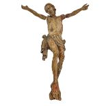 Wooden sculpture depicting Christ. XVI century. H cm 38. Arms in need of restoration.