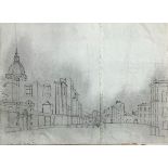 Drawing on paper depicting Piazza Dante (Catania, Sicily), nineteenth century. Drawing on paper in