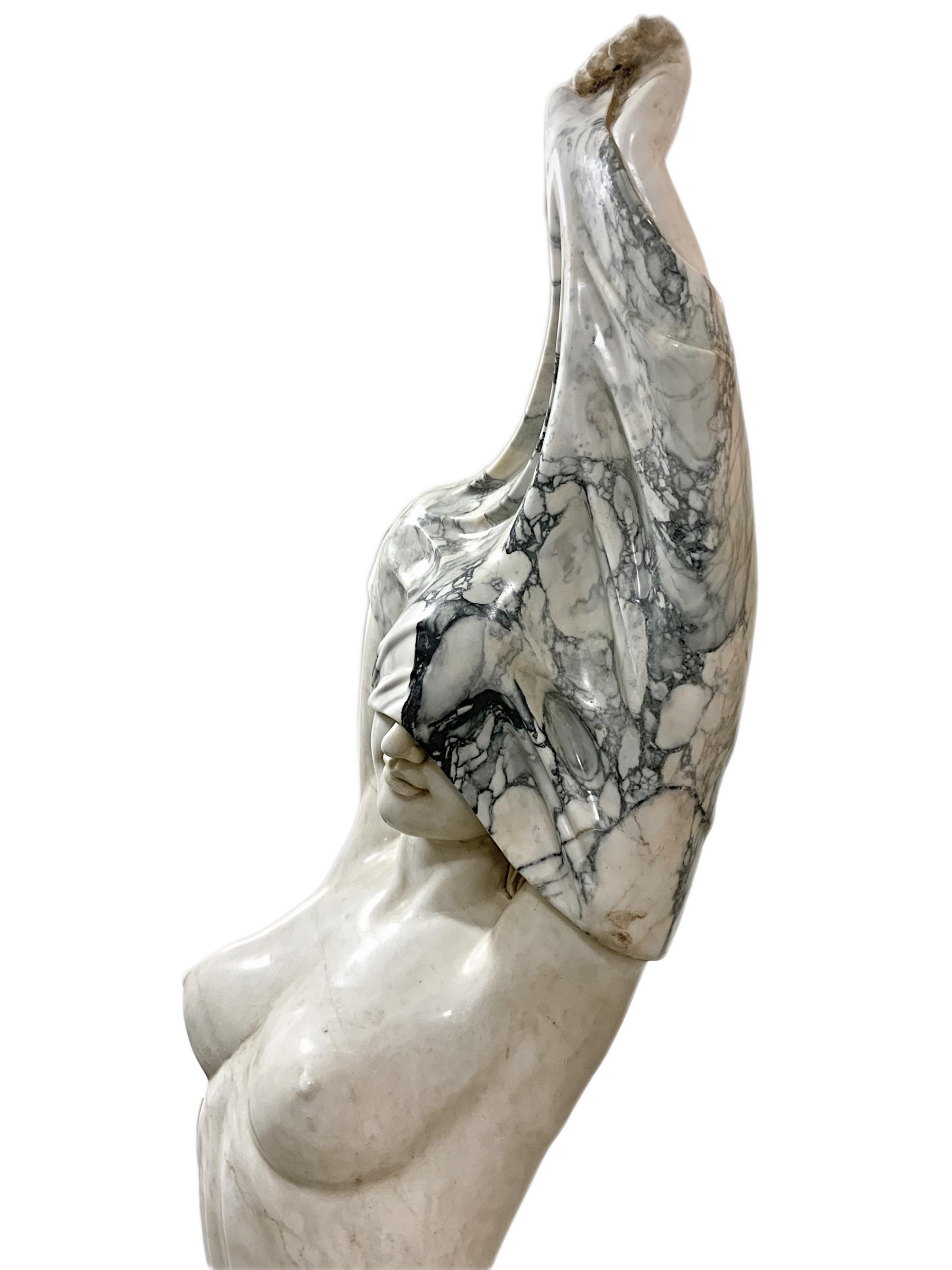 Marble sculpture depicting woman undressing, 20th century. H 115 cm base 30 cm. - Image 7 of 8