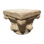 Capital stone gray-white granite, XIII-XIV century. H 33 cm, upper base 40x40 cm.