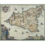 A rare etching of "Sicilia Regnum" 340x490 mm, seventeenth century engraver Joan Iambonium. In